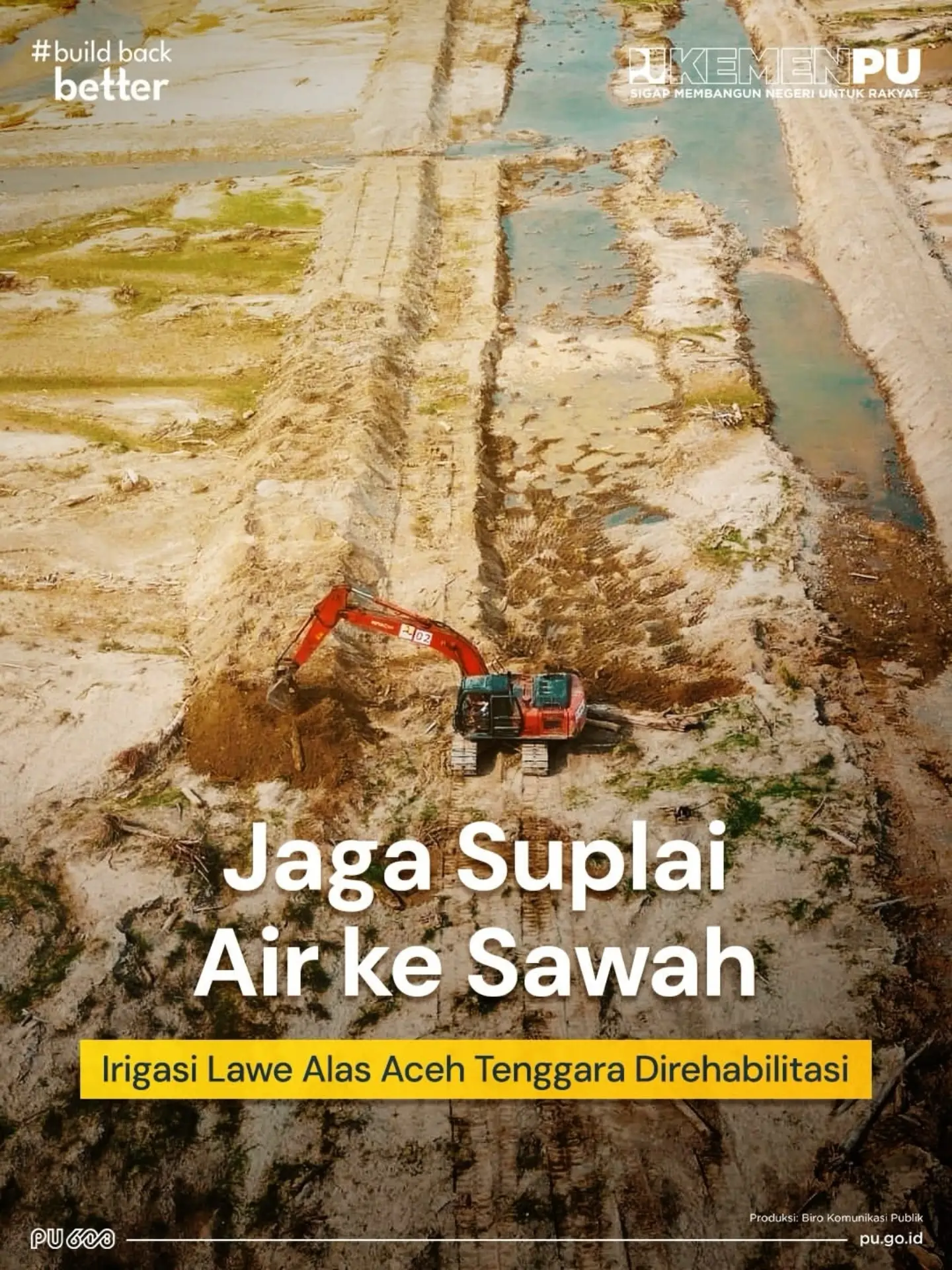 repost kementerianpu - Jaga Suplai Air ke Sawah. Air irigasi lancar, sawah makin produktif. Kementerian PU melalui BWS S