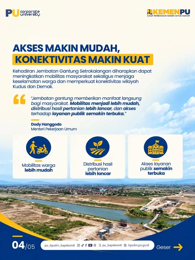 Pembangunan Jembatan Setrokalangan dirancang dengan mempertimbangkan karakteristik Sungai Wulan, ter...