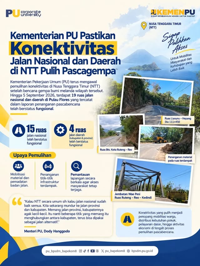 Kementerian Pekerjaan Umum (PU) terus mengawal pemulihan konektivitas di Nusa Tenggara Timur (NTT) s...