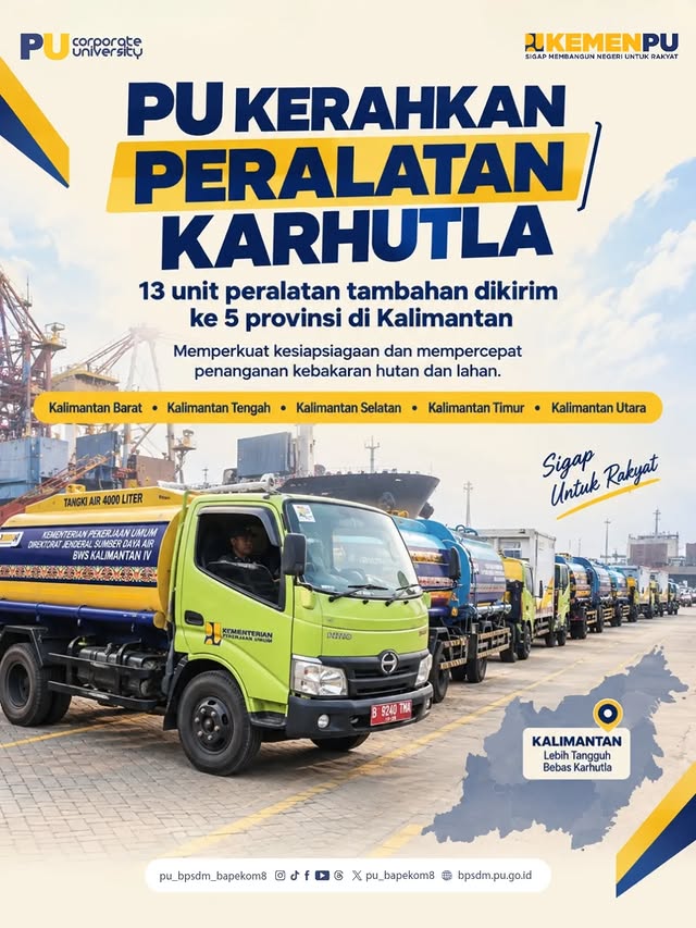 Kementerian Pekerjaan Umum (PU) memperkuat kesiapsiagaan menghadapi kebakaran hutan dan lahan (karhu...