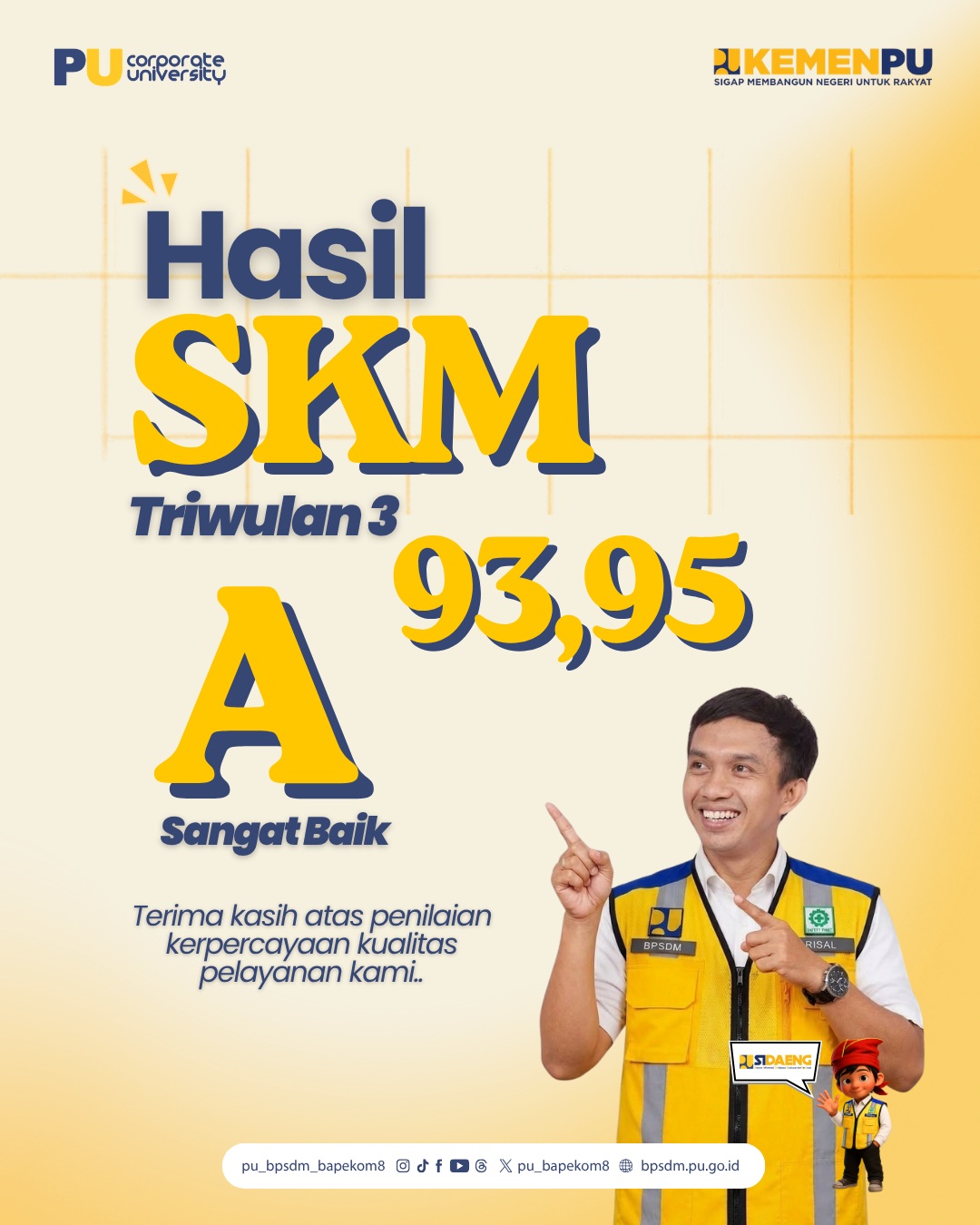 Hasil Survei Kepuasan Masyarakat menjadi evaluasi dan motivasi bagi kami untuk terus meningkatkan ku...