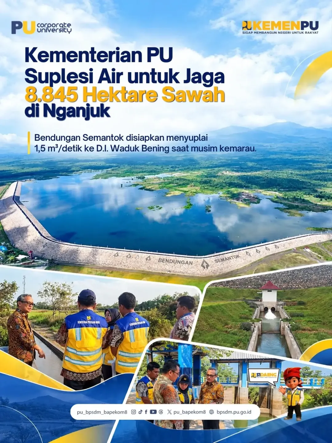 💧 Kementerian PU menyalurkan suplesi air 1,5 m³/detik dari Bendungan Semantok untuk menjaga pasokan...