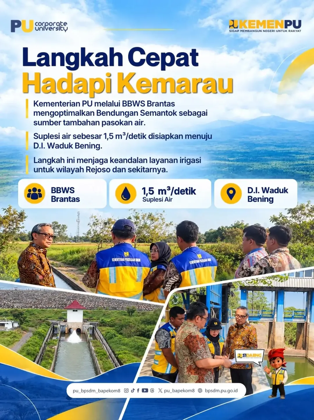 💧 Kementerian PU menyalurkan suplesi air 1,5 m³/detik dari Bendungan Semantok untuk menjaga pasokan...
